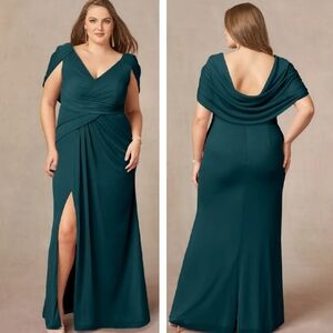 Azazie Luisa Maxi Dress Pine Green Custom Size 12/14 Body, 16 Bust Formal Event